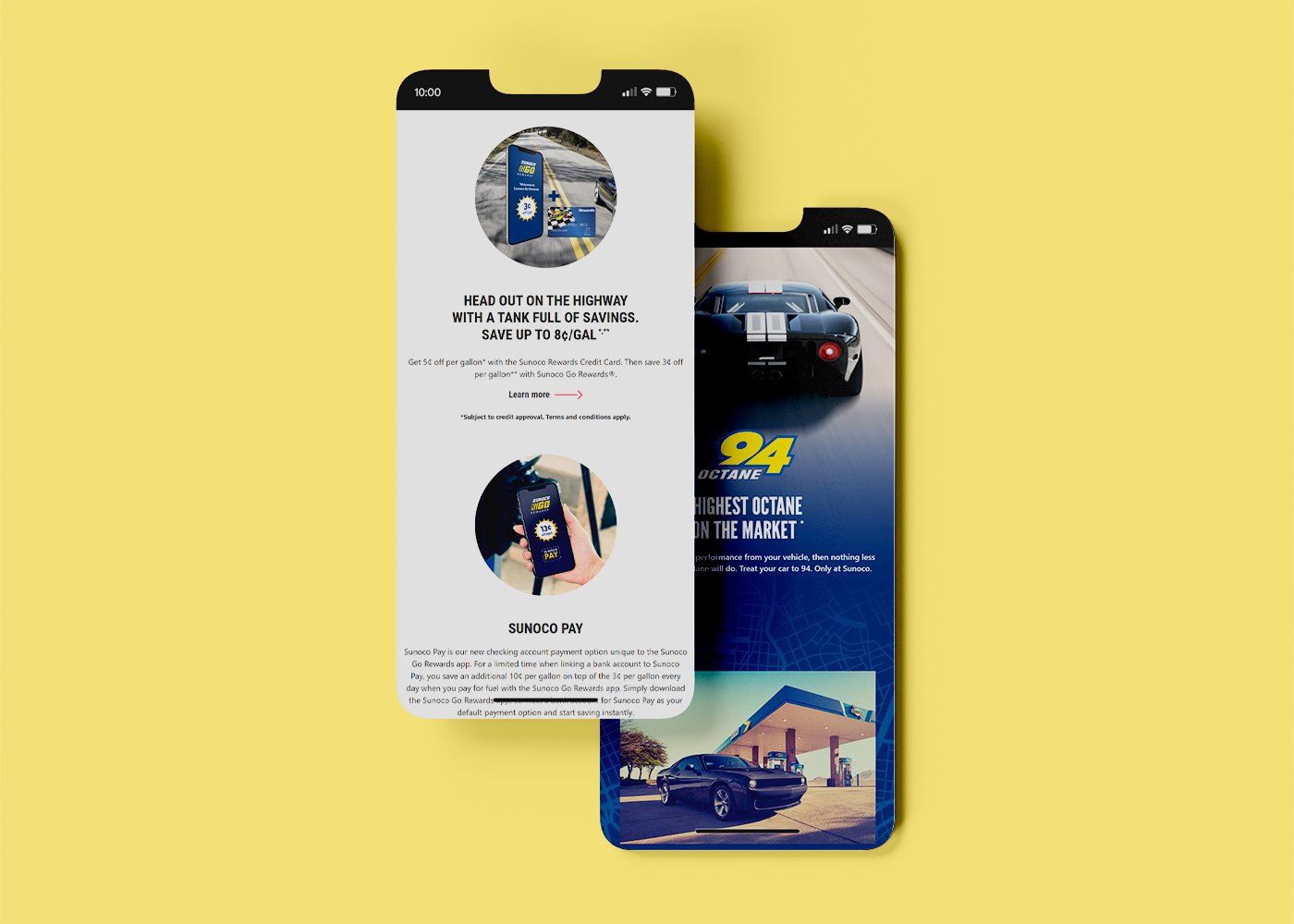 Teléfono móvil mostrando el sitio web de Sunoco